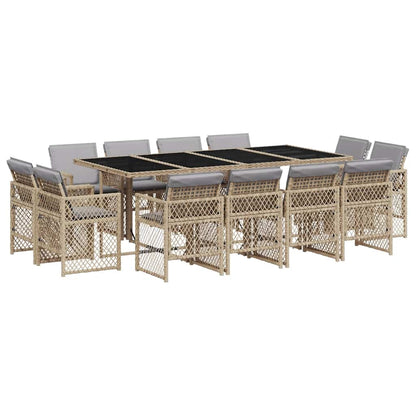 Set Pranzo da Giardino 13 pz con Cuscini Beige Misto Polyrattan - homemem39