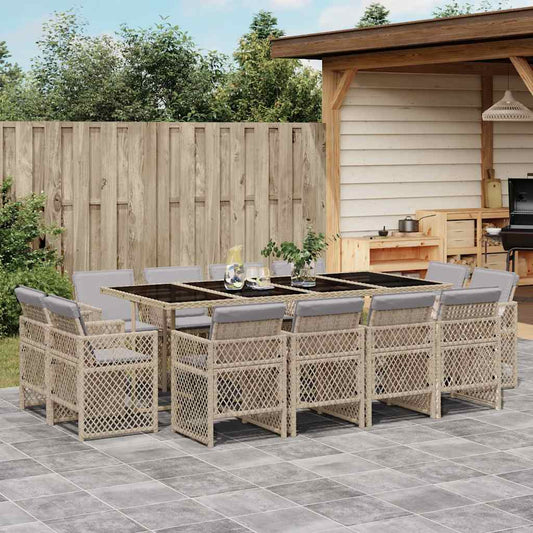 Set Pranzo da Giardino 13 pz con Cuscini Beige Misto Polyrattan - homemem39