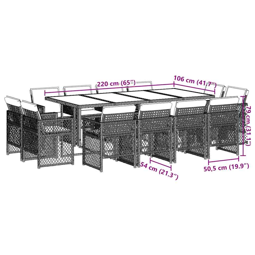 Set da Pranzo da Giardino 13pz con Cuscini Nero in Polyrattan | homemem39