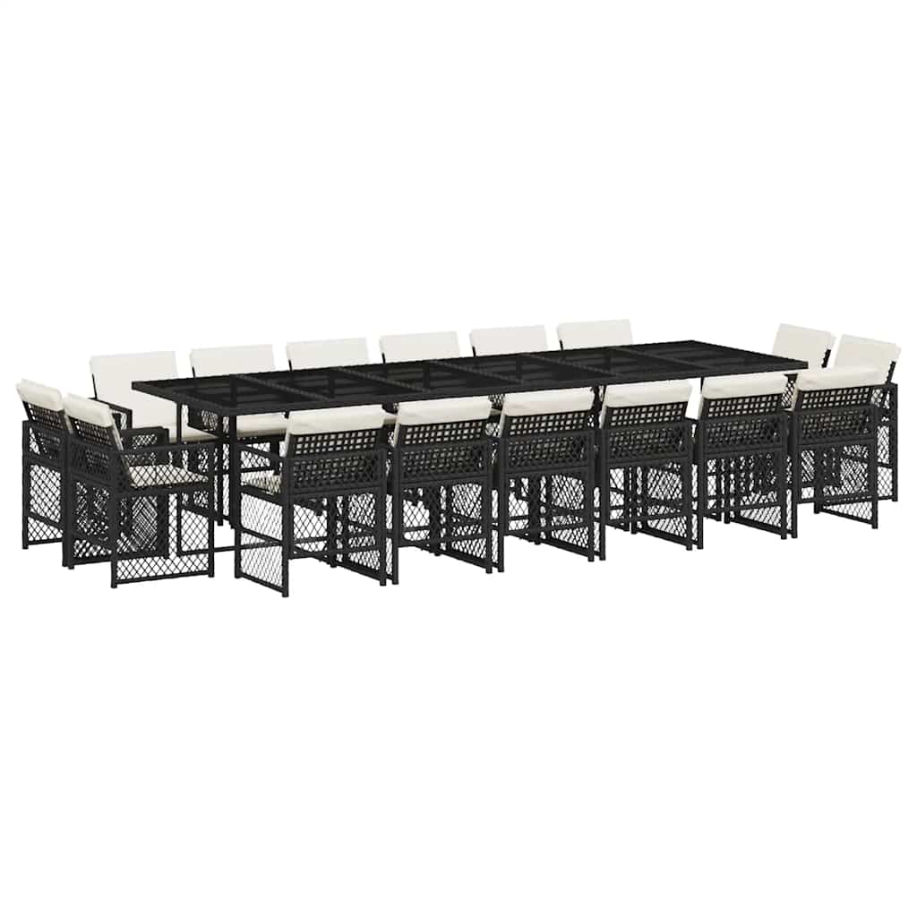 Set da Pranzo da Giardino 17 pz con Cuscini Nero in Polyrattan | homemem39