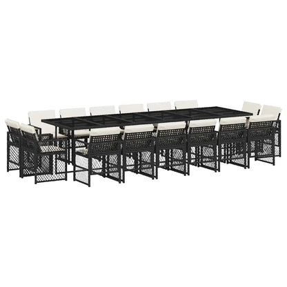 Set da Pranzo da Giardino 17 pz con Cuscini Nero in Polyrattan | homemem39