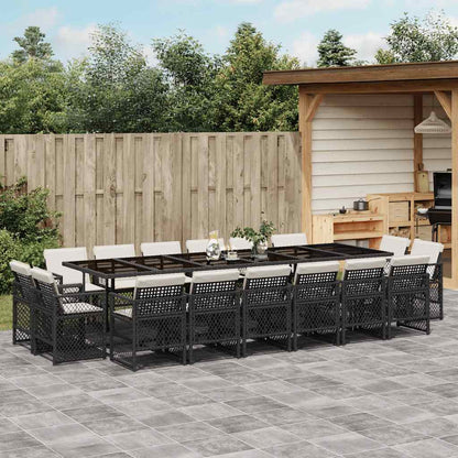 Set da Pranzo da Giardino 17 pz con Cuscini Nero in Polyrattan | homemem39