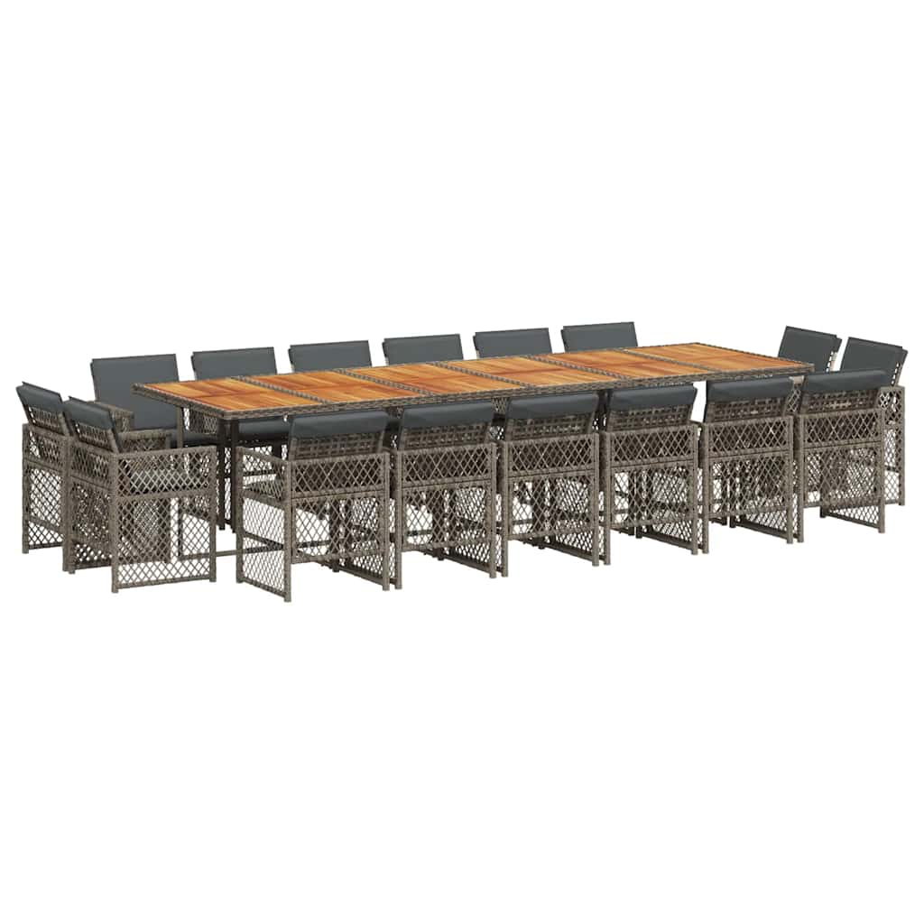 Set da Pranzo da Giardino 17pz con Cuscini Grigio in Polyrattan | homemem39