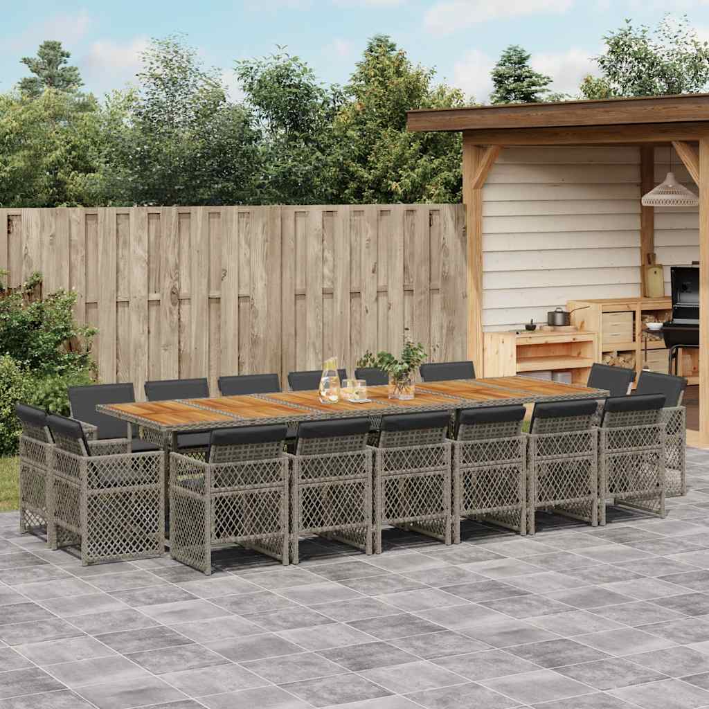 Set da Pranzo da Giardino 17pz con Cuscini Grigio in Polyrattan | homemem39