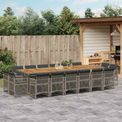 Set da Pranzo da Giardino 17pz con Cuscini Grigio in Polyrattan | homemem39