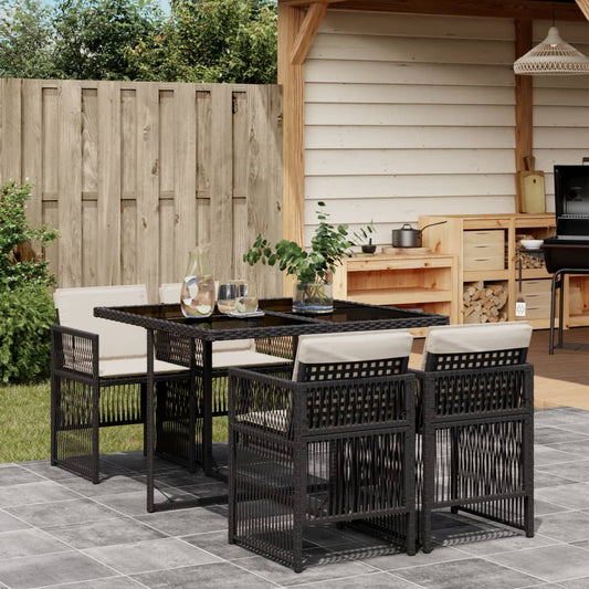 Set da Pranzo da Giardino 5 pz Nero con Cuscini in Polyrattan - homemem39