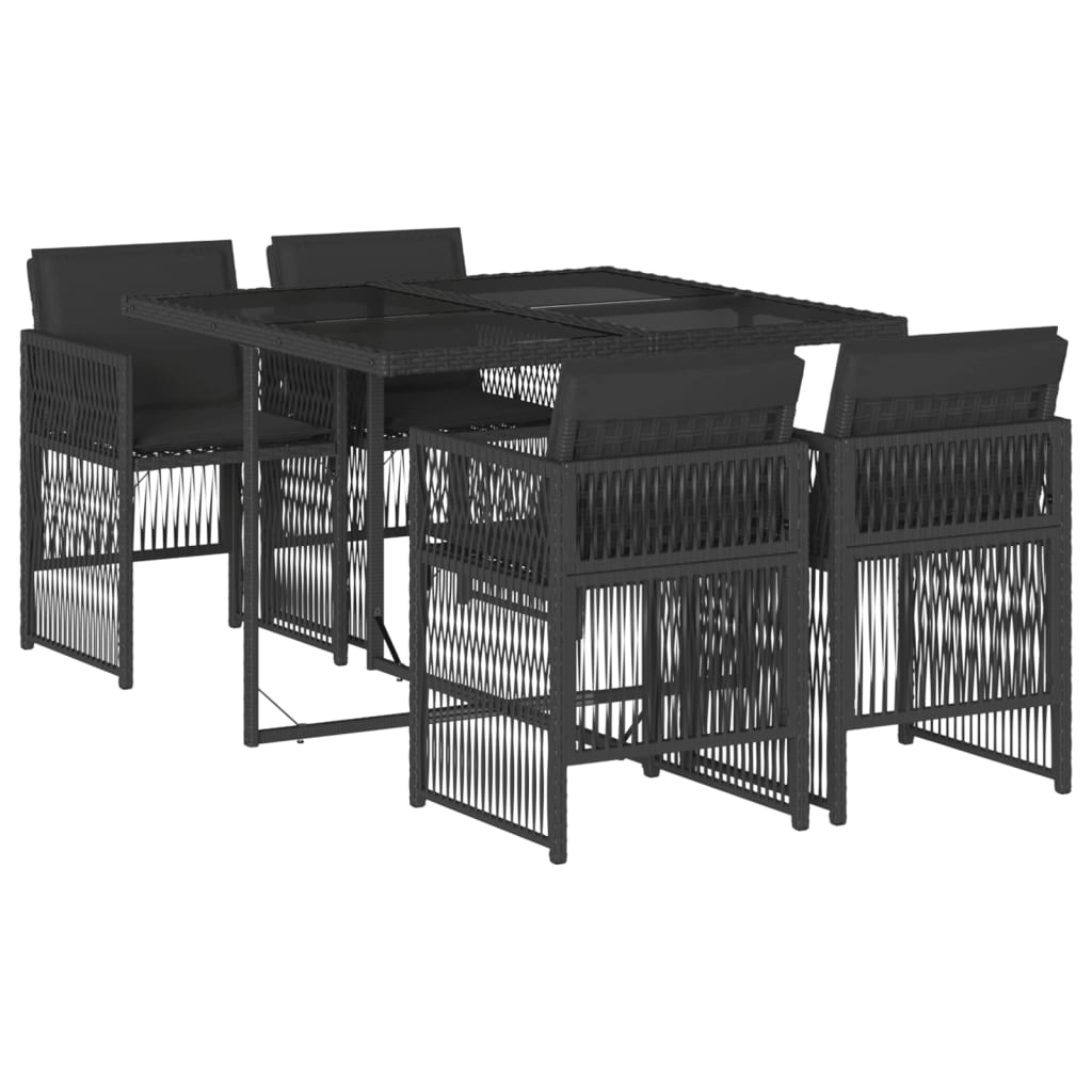 Set da Pranzo da Giardino 5 pz Nero con Cuscini in Polyrattan - homemem39