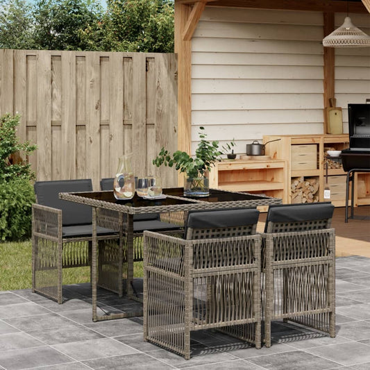 Set da Pranzo da Giardino 5 pz con Cuscini in Polyrattan Grigio - homemem39