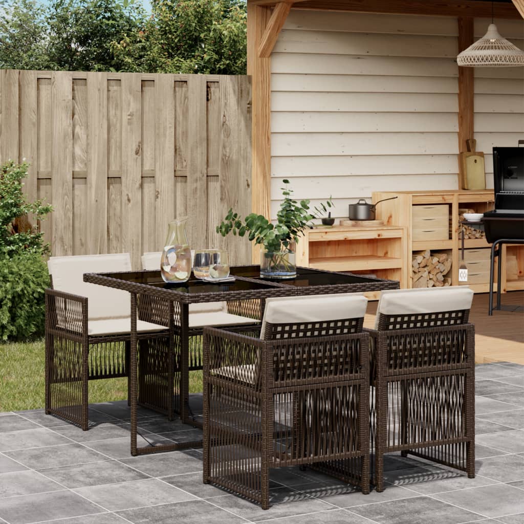 Set da Pranzo da Giardino 5pz con Cuscini in Polyrattan Marrone - homemem39