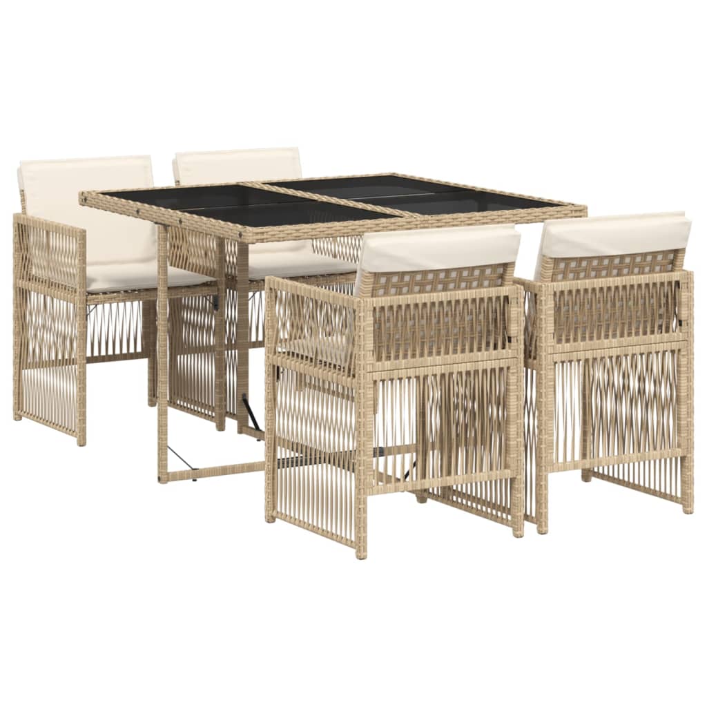 Set da Pranzo da Giardino 5 pz con Cuscini Beige in Polyrattan - homemem39