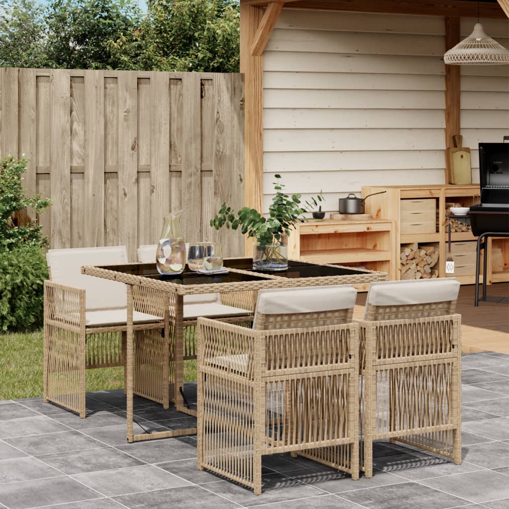 Set da Pranzo da Giardino 5 pz con Cuscini Beige in Polyrattan - homemem39