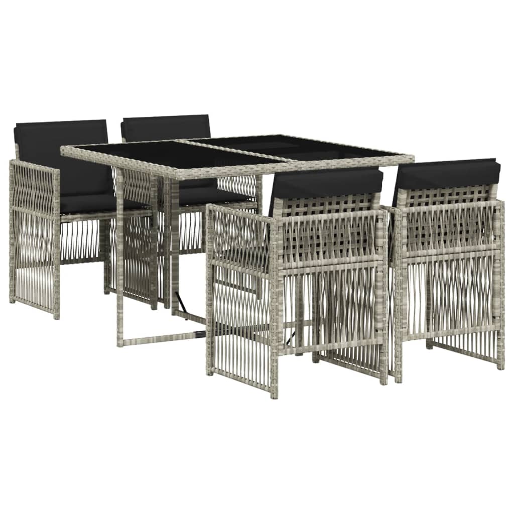Set Pranzo da Giardino 5pz con Cuscini Grigio Chiaro Polyrattan - homemem39