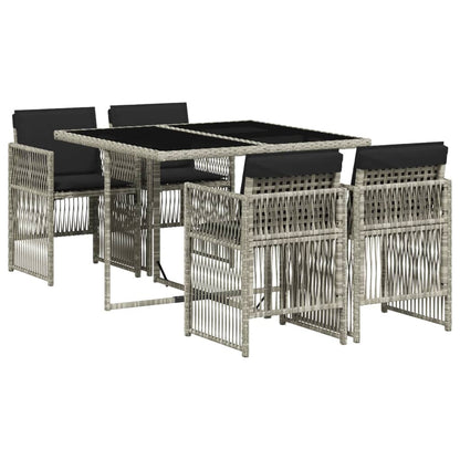 Set Pranzo da Giardino 5pz con Cuscini Grigio Chiaro Polyrattan - homemem39