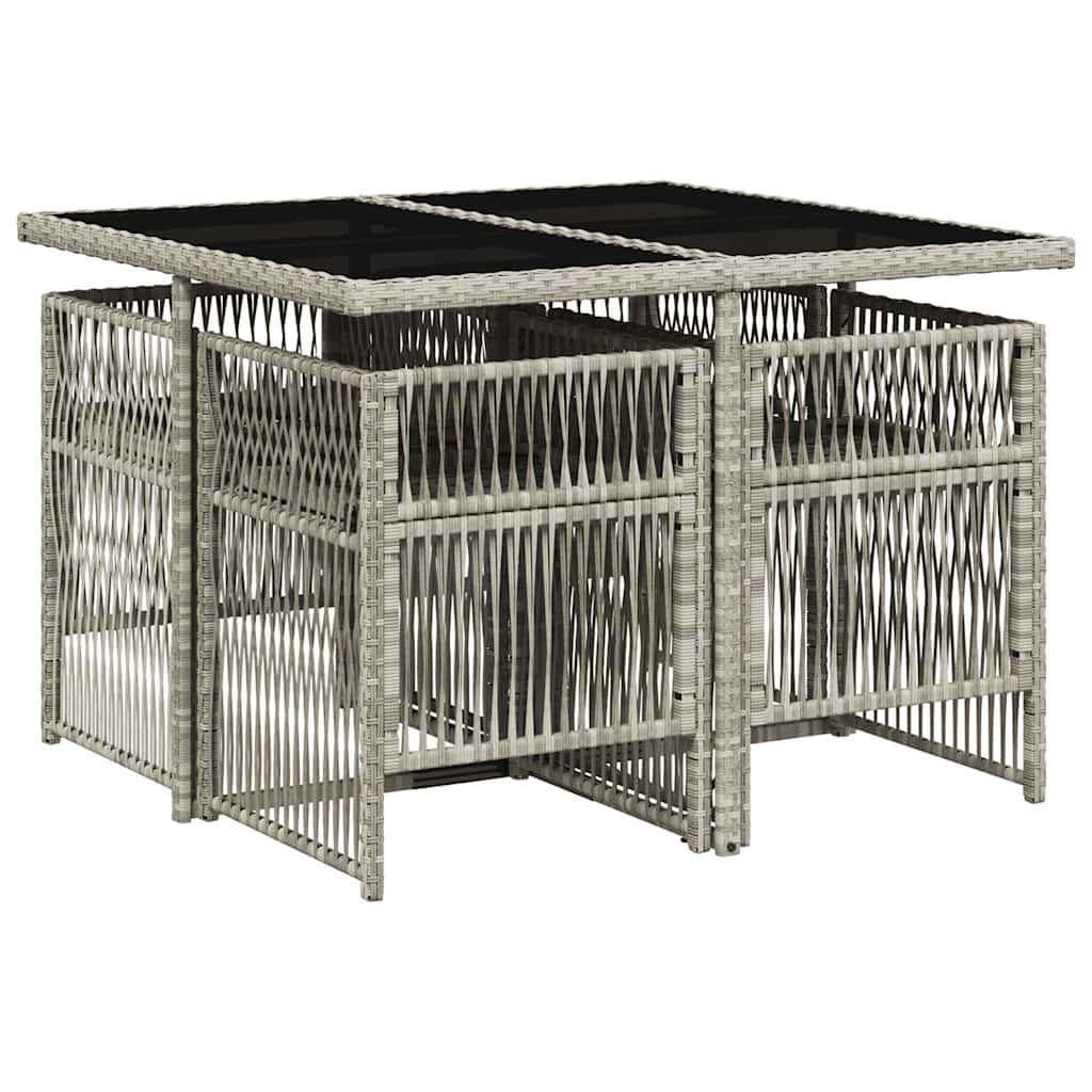 Set Pranzo da Giardino 5pz con Cuscini Grigio Chiaro Polyrattan | homemem39