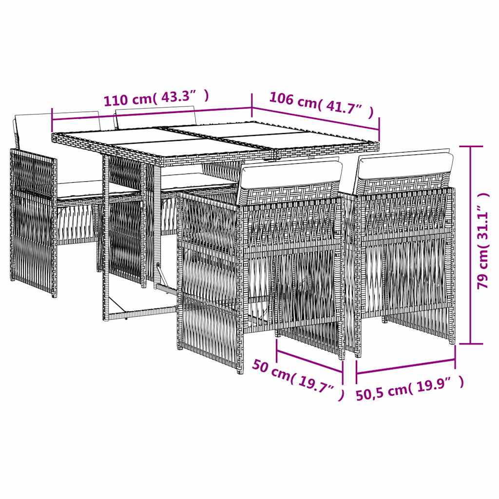 Set Pranzo da Giardino 5pz con Cuscini Grigio Chiaro Polyrattan