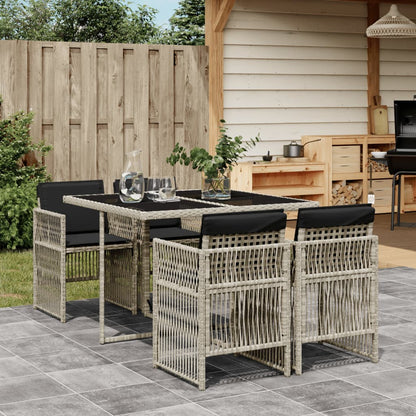 Set Pranzo da Giardino 5pz con Cuscini Grigio Chiaro Polyrattan - homemem39