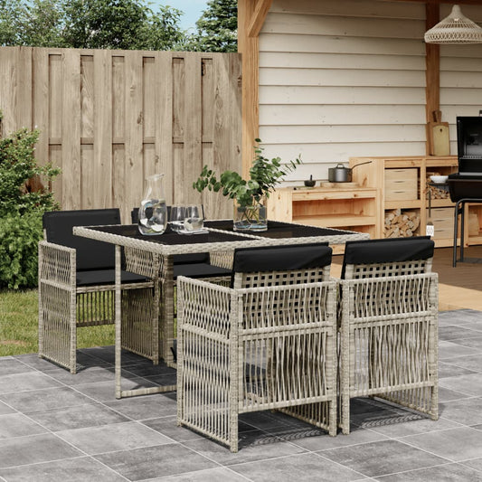 Set Pranzo da Giardino 5pz con Cuscini Grigio Chiaro Polyrattan - homemem39
