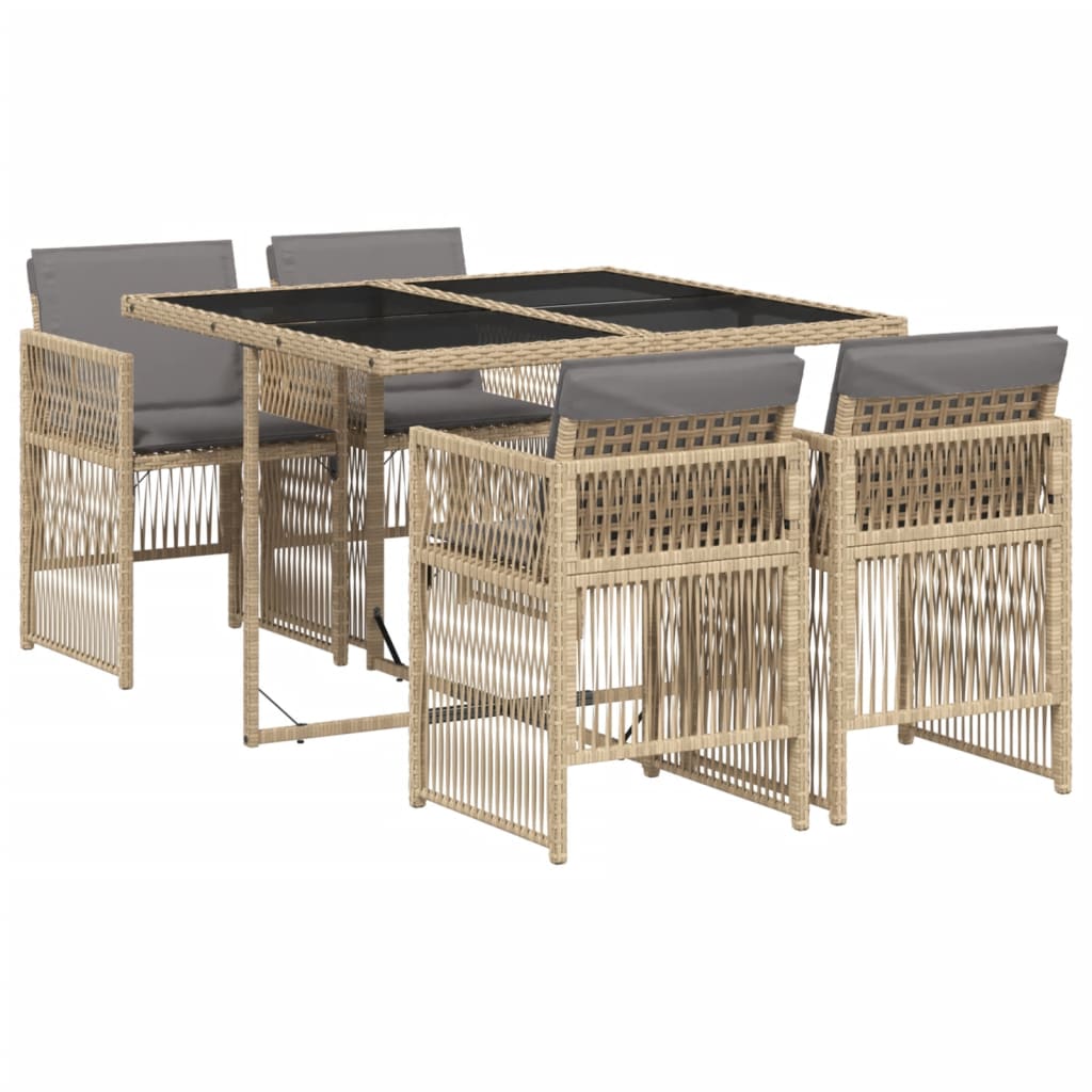 Set Pranzo da Giardino 5 pz con Cuscini Beige Misto Polyrattan - homemem39