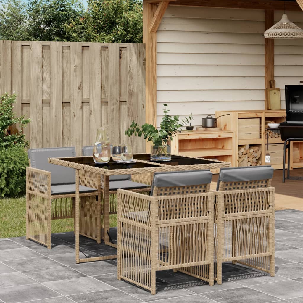 Set Pranzo da Giardino 5 pz con Cuscini Beige Misto Polyrattan - homemem39