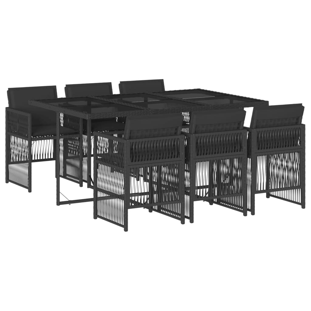 Set da Pranzo da Giardino 7 pz Nero con Cuscini in Polyrattan - homemem39
