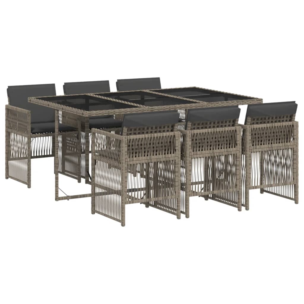 Set da Pranzo da Giardino 7 pz con Cuscini in Polyrattan Grigio - homemem39