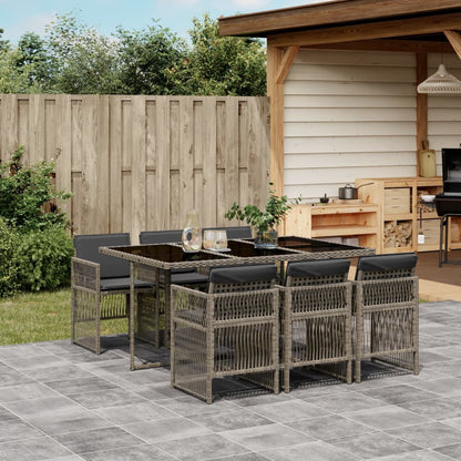 Set da Pranzo da Giardino 7 pz con Cuscini in Polyrattan Grigio - homemem39