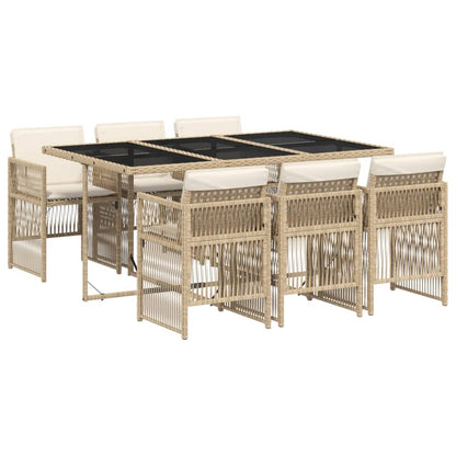 Set da Pranzo da Giardino 7 pz con Cuscini Beige in Polyrattan - homemem39