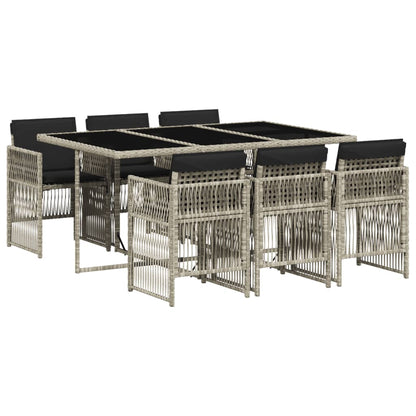 Set da Pranzo da Giardino 7 pz Cuscini Polyrattan Grigio Chiaro - homemem39