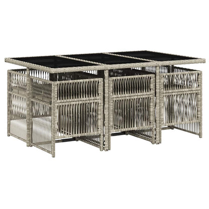 Set da Pranzo da Giardino 7 pz Cuscini Polyrattan Grigio Chiaro | homemem39