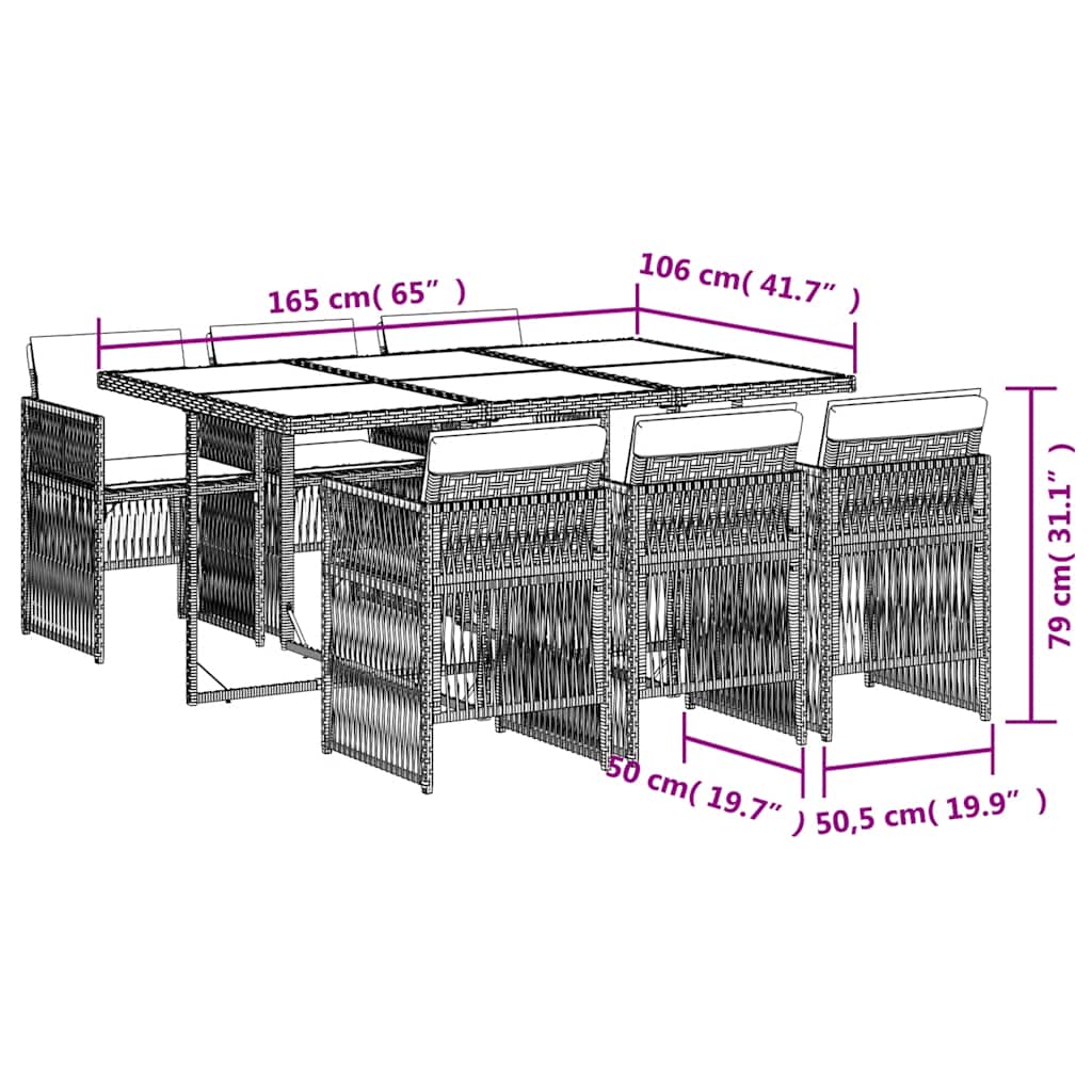 Set da Pranzo da Giardino 7 pz Cuscini Polyrattan Grigio Chiaro | homemem39