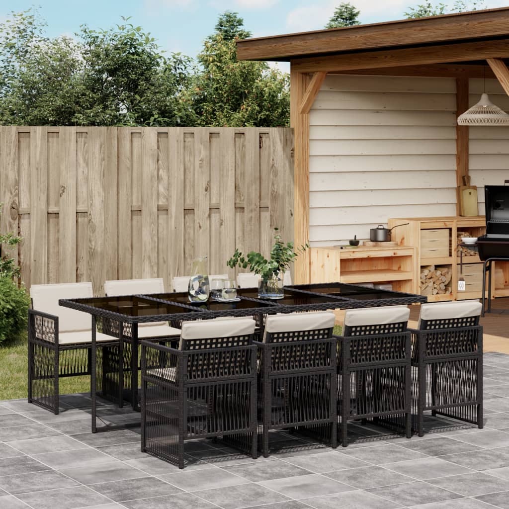 Set da Pranzo da Giardino 9 pz con Cuscini Nero in Polyrattan - homemem39