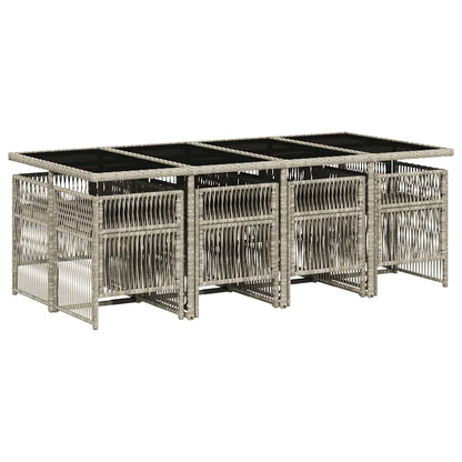 Set Pranzo da Giardino 9pz con Cuscini Grigio Chiaro Polyrattan - homemem39