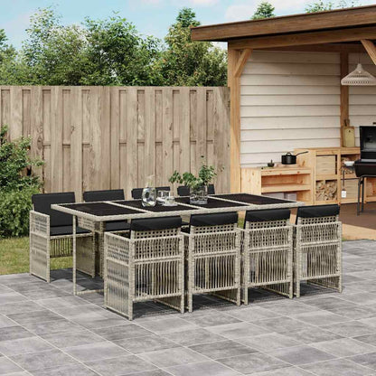 Set Pranzo da Giardino 9pz con Cuscini Grigio Chiaro Polyrattan | homemem39