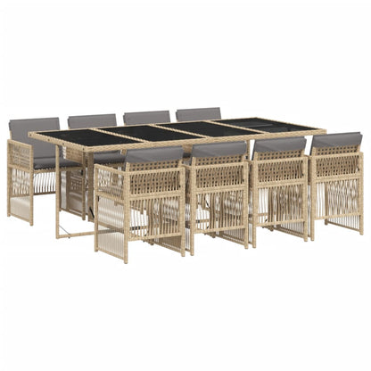 Set Pranzo da Giardino 9 pz con Cuscini Beige Misto Polyrattan - homemem39
