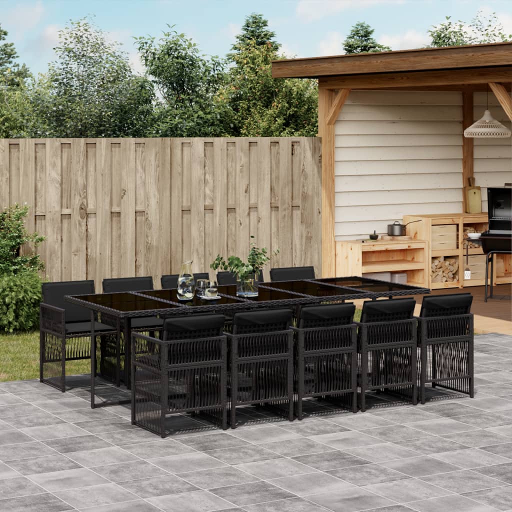 Set da Pranzo da Giardino 11 pz con Cuscini in Polyrattan Nero - homemem39