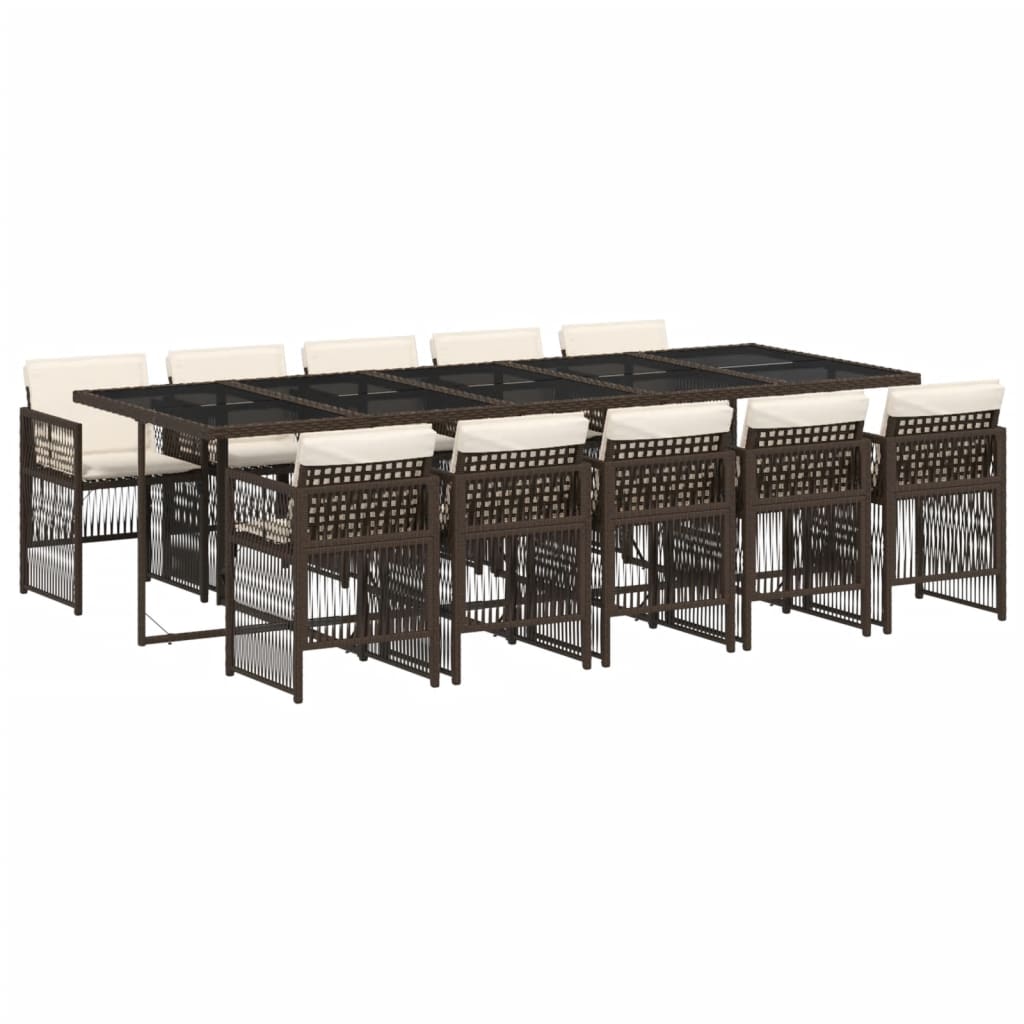 Set da Pranzo da Giardino 11 pz con Cuscini Polyrattan Marrone - homemem39