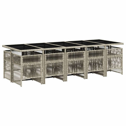 Set Pranzo Giardino 11pz con Cuscini Grigio Chiaro Polyrattan