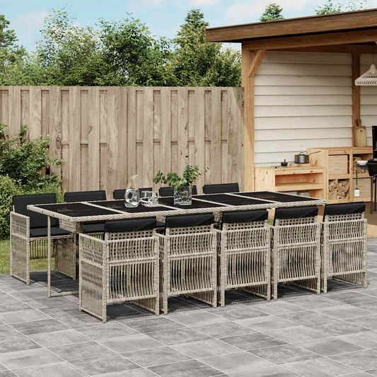 Set Pranzo Giardino 11pz con Cuscini Grigio Chiaro Polyrattan