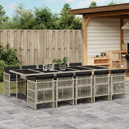 Set Pranzo Giardino 11pz con Cuscini Grigio Chiaro Polyrattan - homemem39