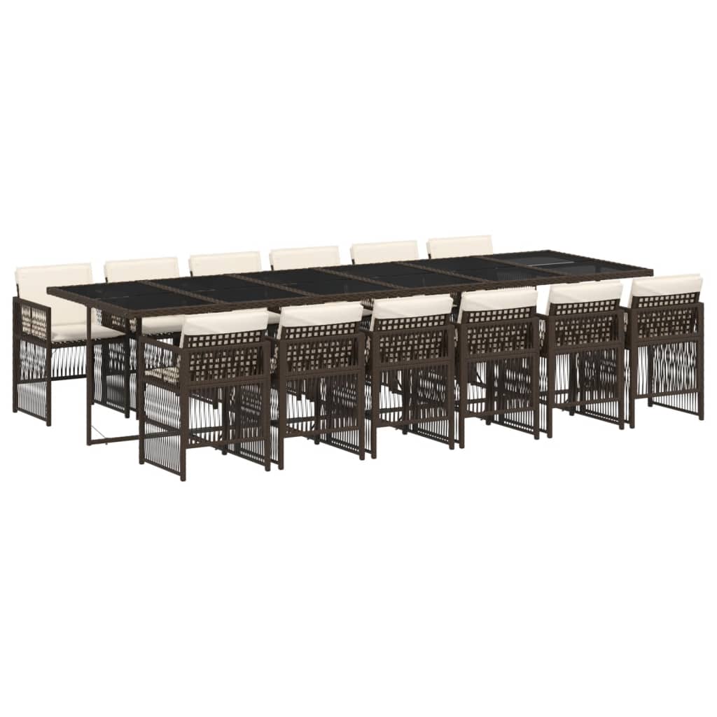 Set da Pranzo da Giardino 13pz con Cuscini Marrone Polyrattan - homemem39