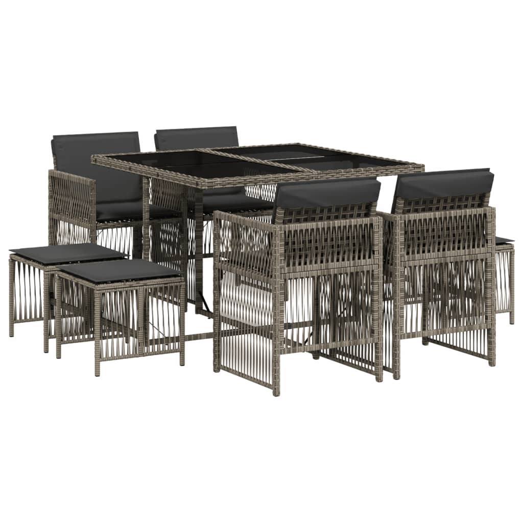 Set da Pranzo da Giardino 9 pz con Cuscini in Polyrattan Grigio - homemem39