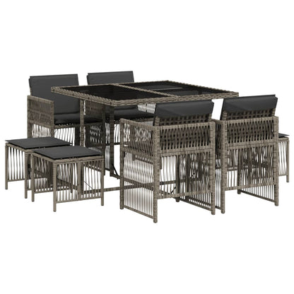 Set da Pranzo da Giardino 9 pz con Cuscini in Polyrattan Grigio - homemem39