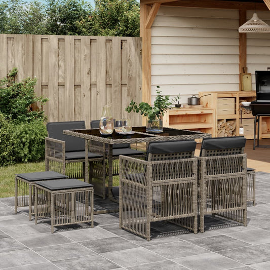 Set da Pranzo da Giardino 9 pz con Cuscini in Polyrattan Grigio - homemem39