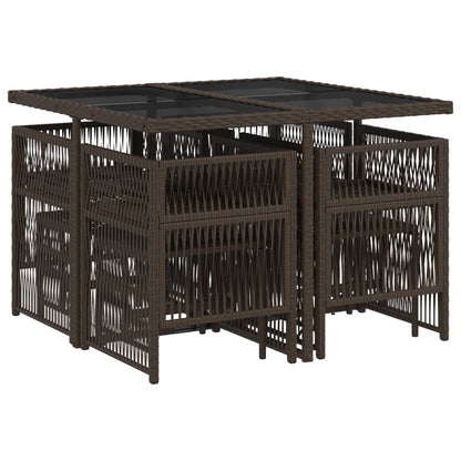 Set da Pranzo da Giardino 9pz con Cuscini Marrone in Polyrattan - homemem39