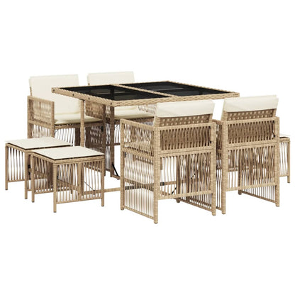 Set da Pranzo da Giardino 9 pz con Cuscini Beige in Polyrattan - homemem39