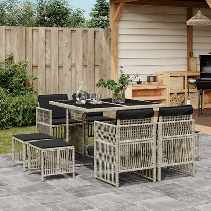 Set Pranzo da Giardino 9pz con Cuscini Grigio Chiaro Polyrattan - homemem39