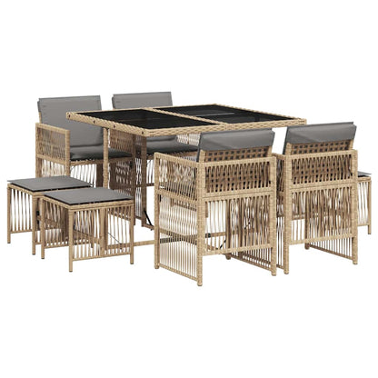 Set Pranzo da Giardino 9 pz con Cuscini Beige Misto Polyrattan