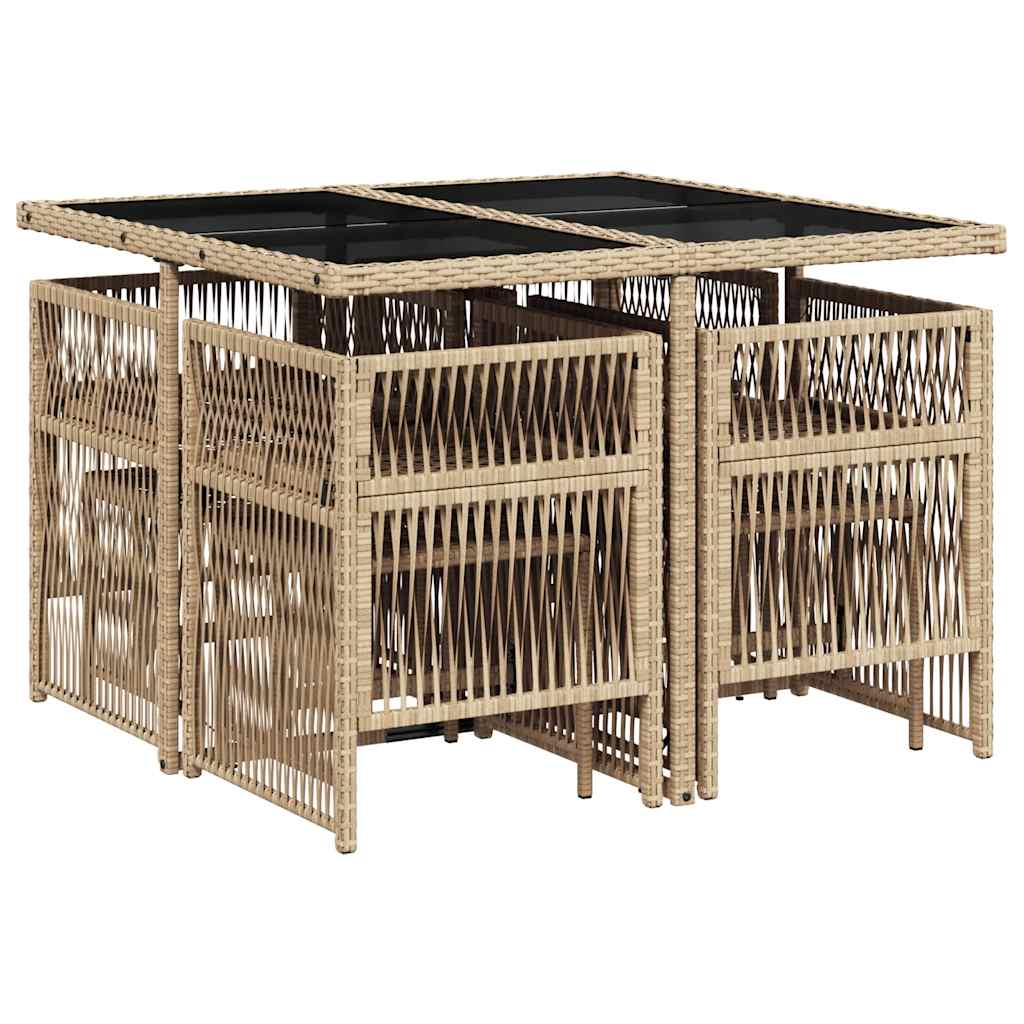 Set Pranzo da Giardino 9 pz con Cuscini Beige Misto Polyrattan
