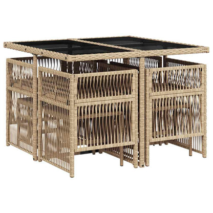 Set Pranzo da Giardino 9 pz con Cuscini Beige Misto Polyrattan