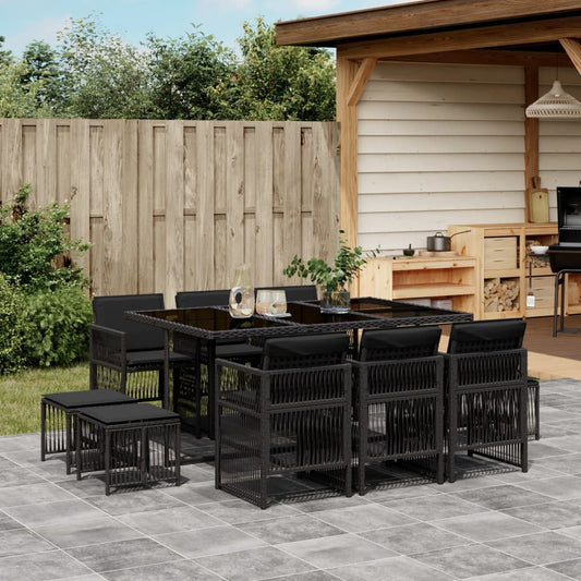 Set da Pranzo da Giardino 11 pz con Cuscini in Polyrattan Nero - homemem39